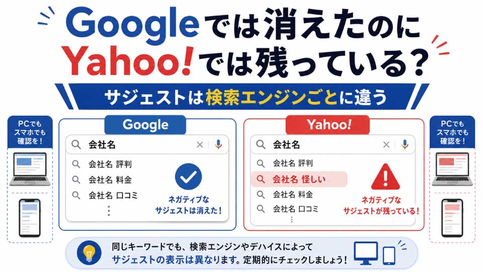 Googleでは消えたのにYahoo!では残っている？サジェストは検索エンジンごとに違う